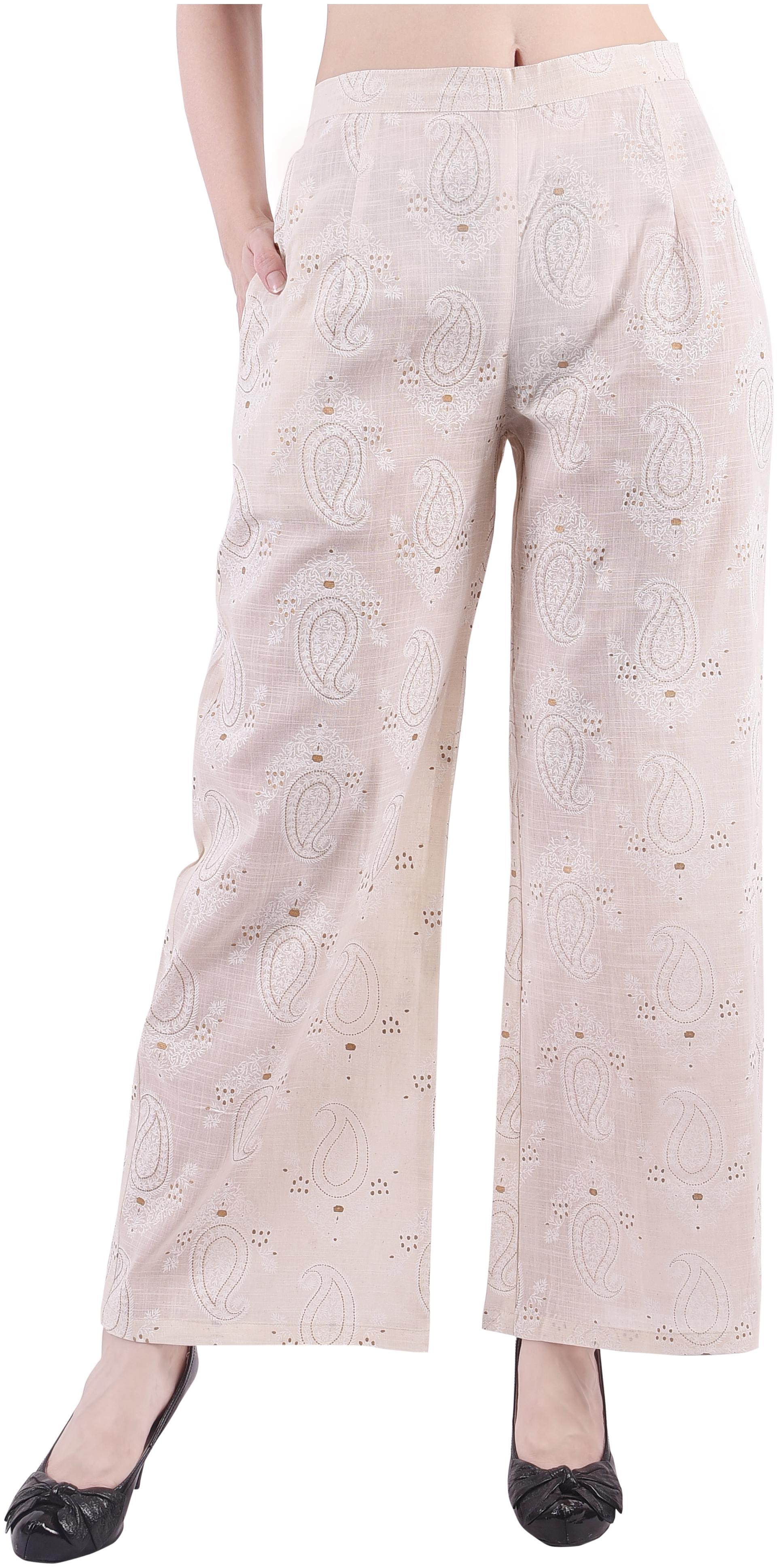

DECKEDUP White Printed Straight Palazzo
