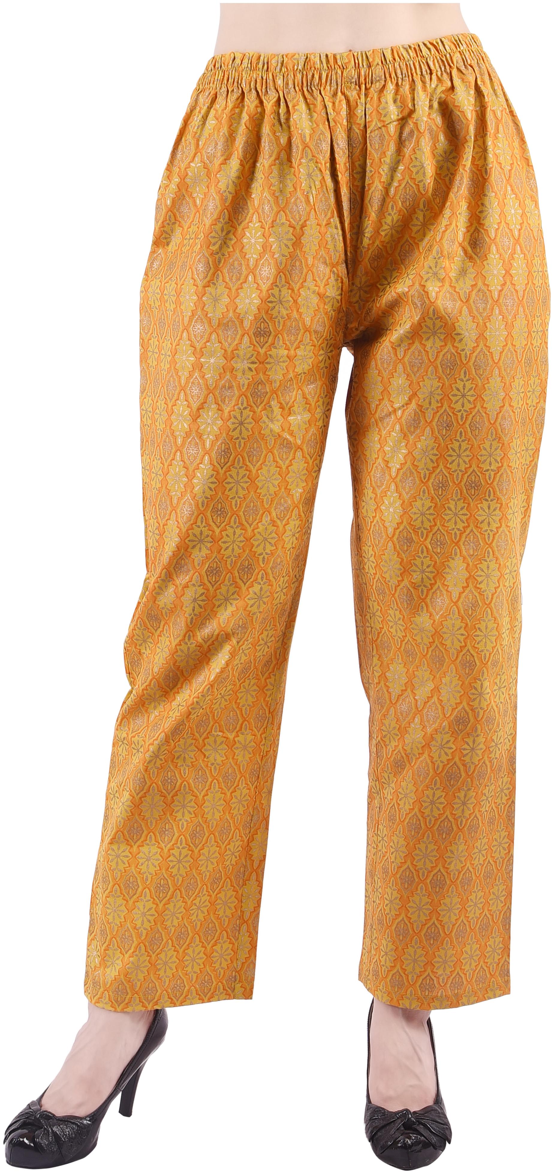 

DECKEDUP Cotton Mustard Printed Regular For Women