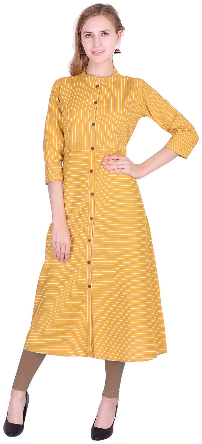 

DECKEDUP Women Yellow Striped Regular Kurta