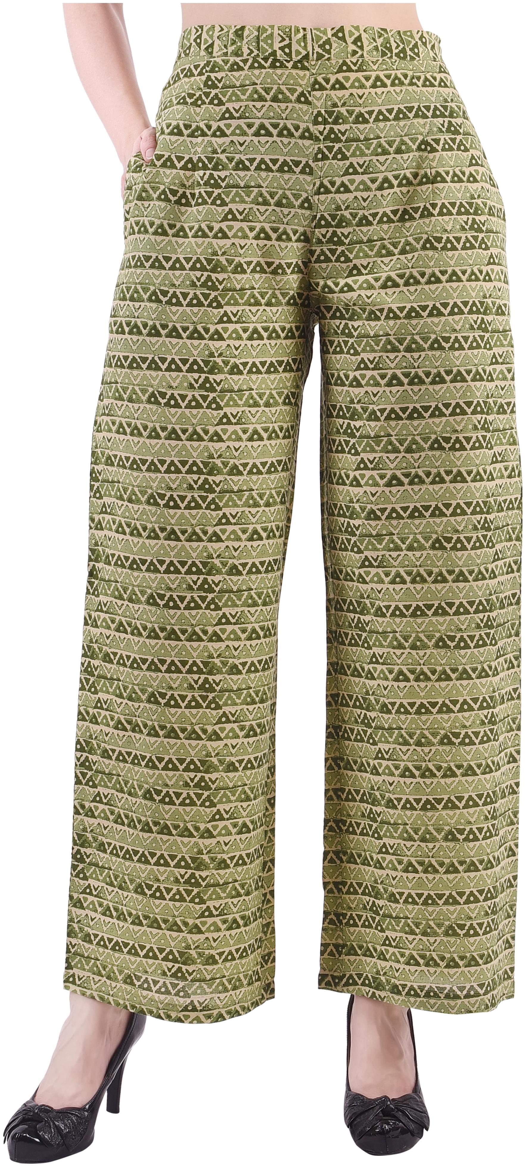 

DECKEDUP Cotton Dark Green Printed Palazzo For Women