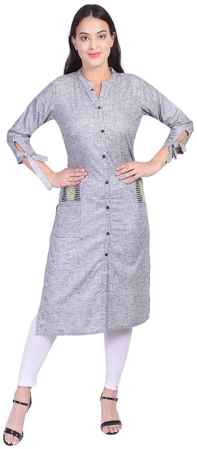 

DECKEDUP Women Grey Embroidered Regular Kurta