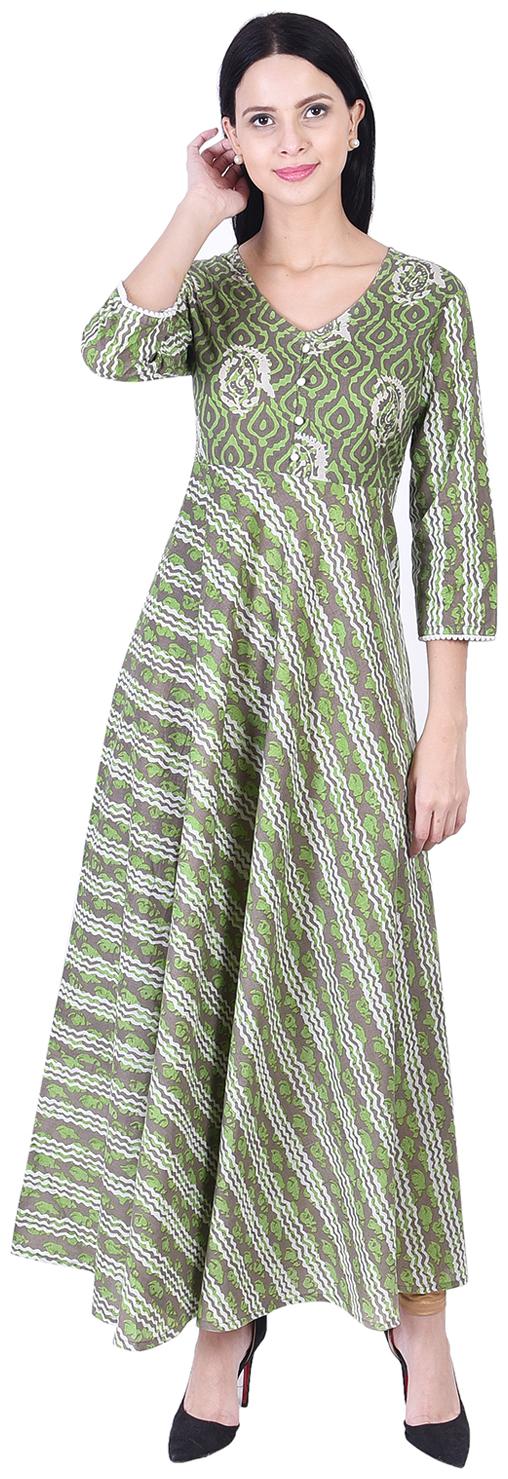

DECKEDUP Women Green Printed Regular Kurta