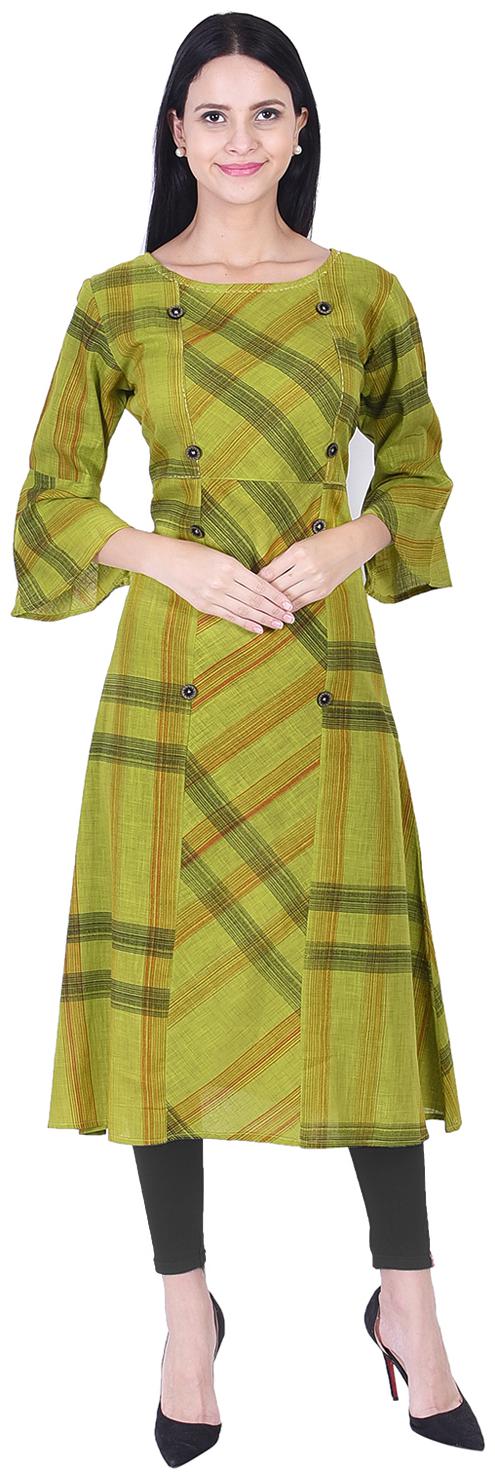 

DECKEDUP Women Green Checkered Regular Kurta