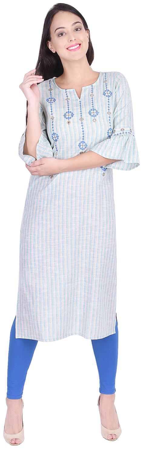 

DECKEDUP Women Blue Embroidered Regular Kurta