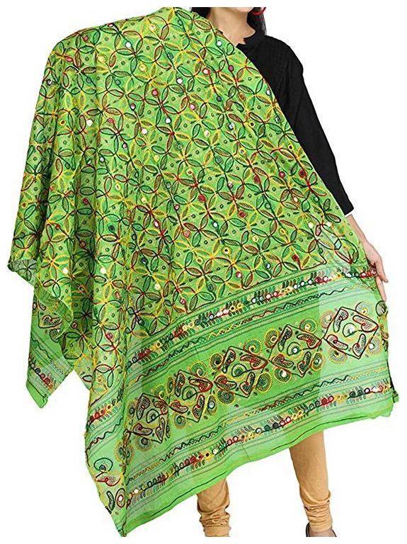 

Decorative Cotton Kutch Print Dupatta With Aari Embroidery Mirror Stickers work Wrap Neck Scarf Fashionable Stole - For Girls Women s
