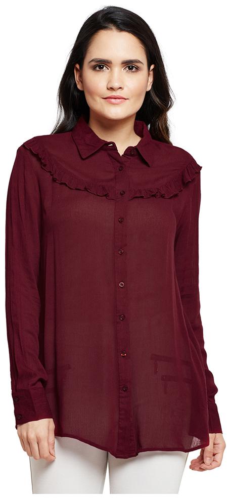

OXOLLOXO Women Maroon Solid Regular Fit Shirt