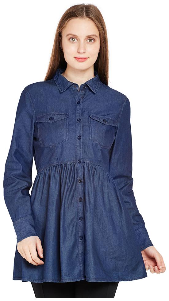 

OXOLLOXO Women Blue Solid Regular Fit Shirt