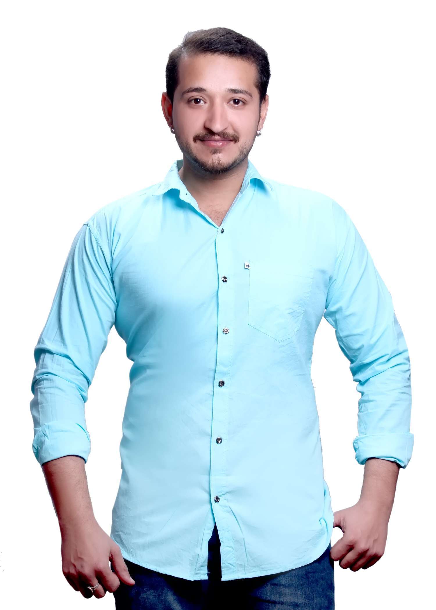 

FASHLOOK Men Blue Solid Slim Fit Casual Shirt