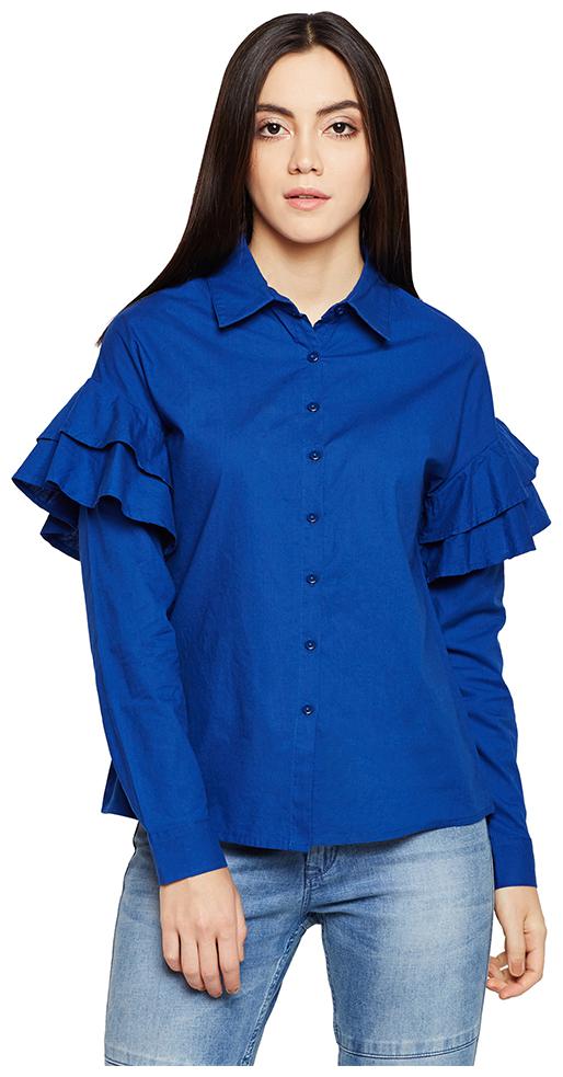 

OXOLLOXO Women Blue Solid Regular Fit Shirt