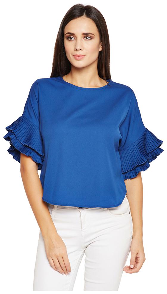 

OXOLLOXO Women Solid A-line top - Blue