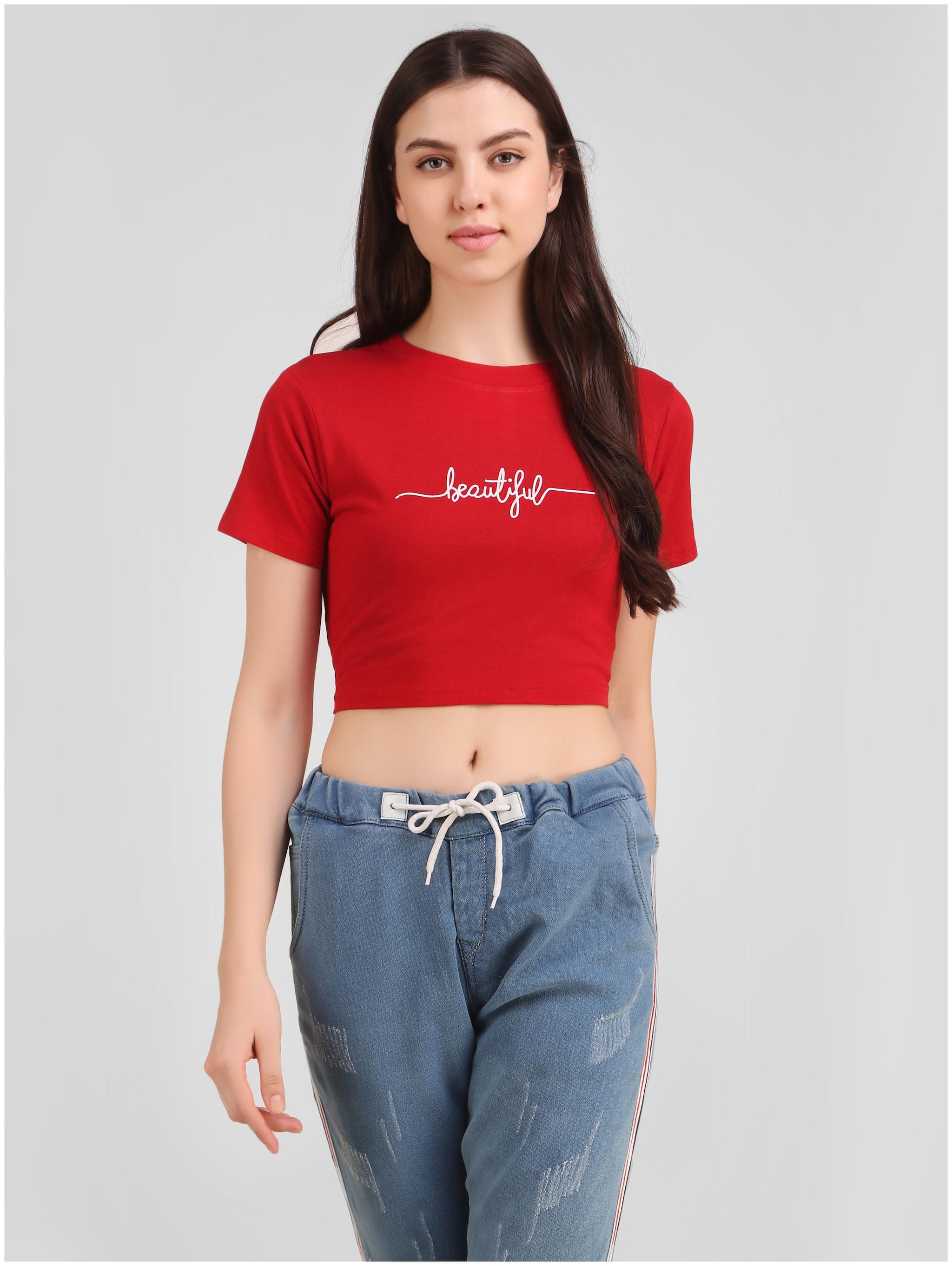 

DEEPMAYRA COLLECTION Women Red Regular fit Round neck Blended T shirt