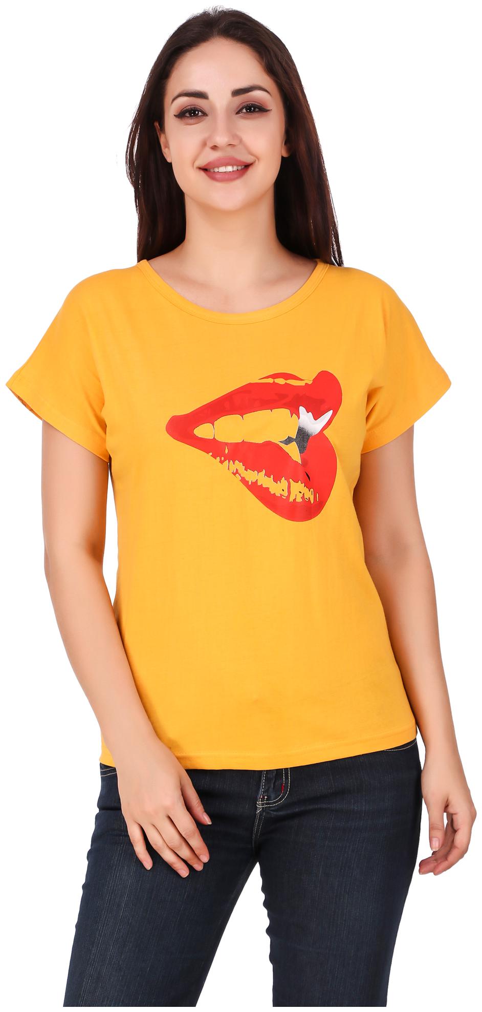 

DEEPMAYRA COLLECTION Women Mustard Regular fit Round neck Blended T shirt