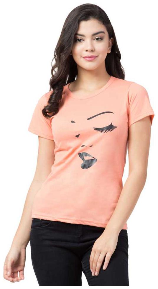 

DEEPMAYRA COLLECTION Women Peach Regular fit Round neck Blended T shirt