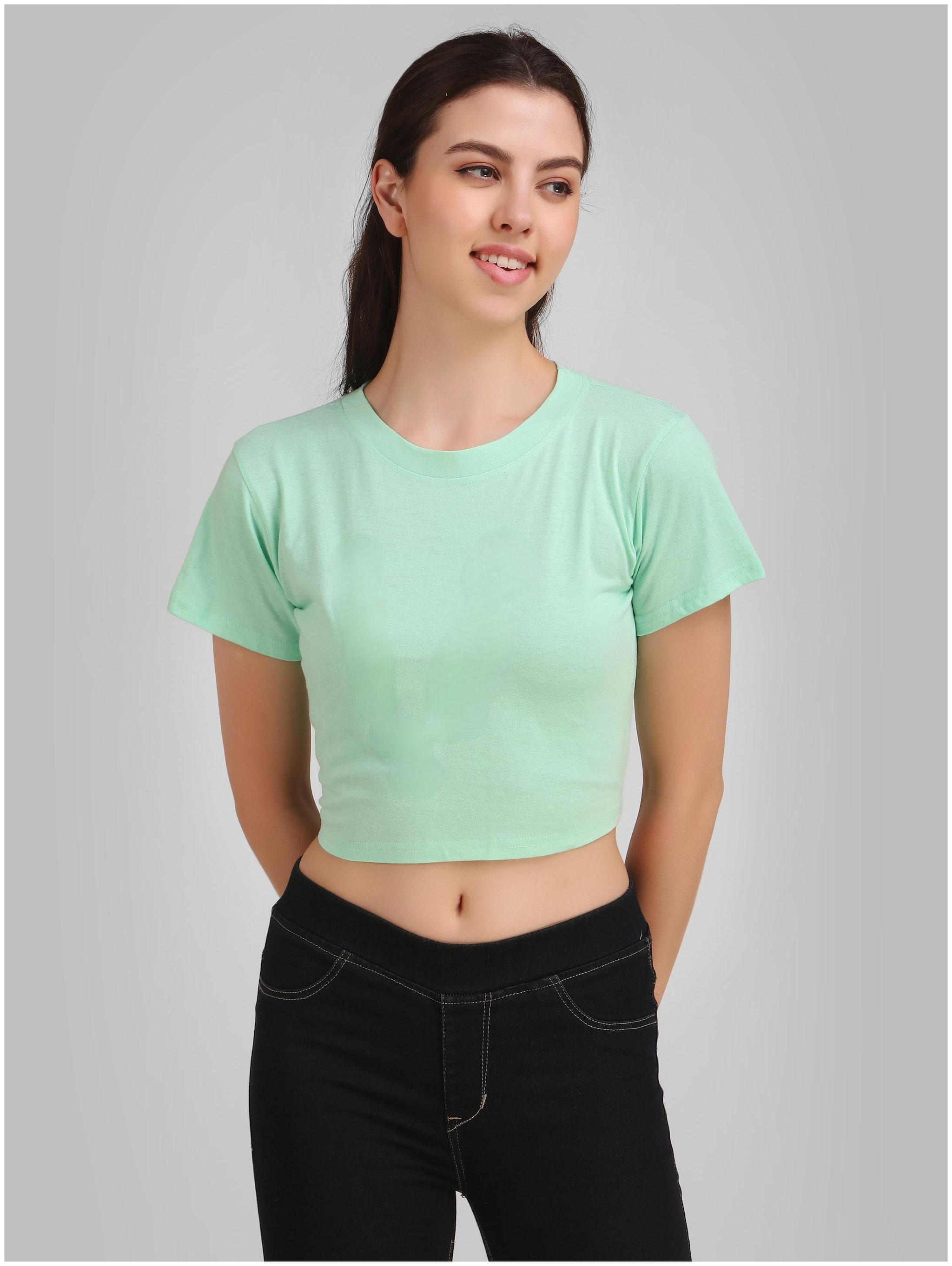 

DEEPMAYRA COLLECTION Women Green Regular fit Round neck Blended T shirt