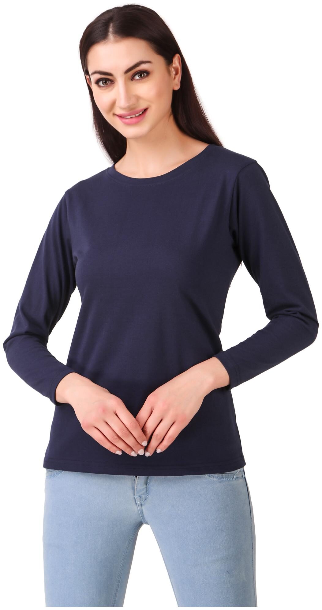 

DEEPMAYRA COLLECTION Blended Navy Blue Solid T Shirt For Women