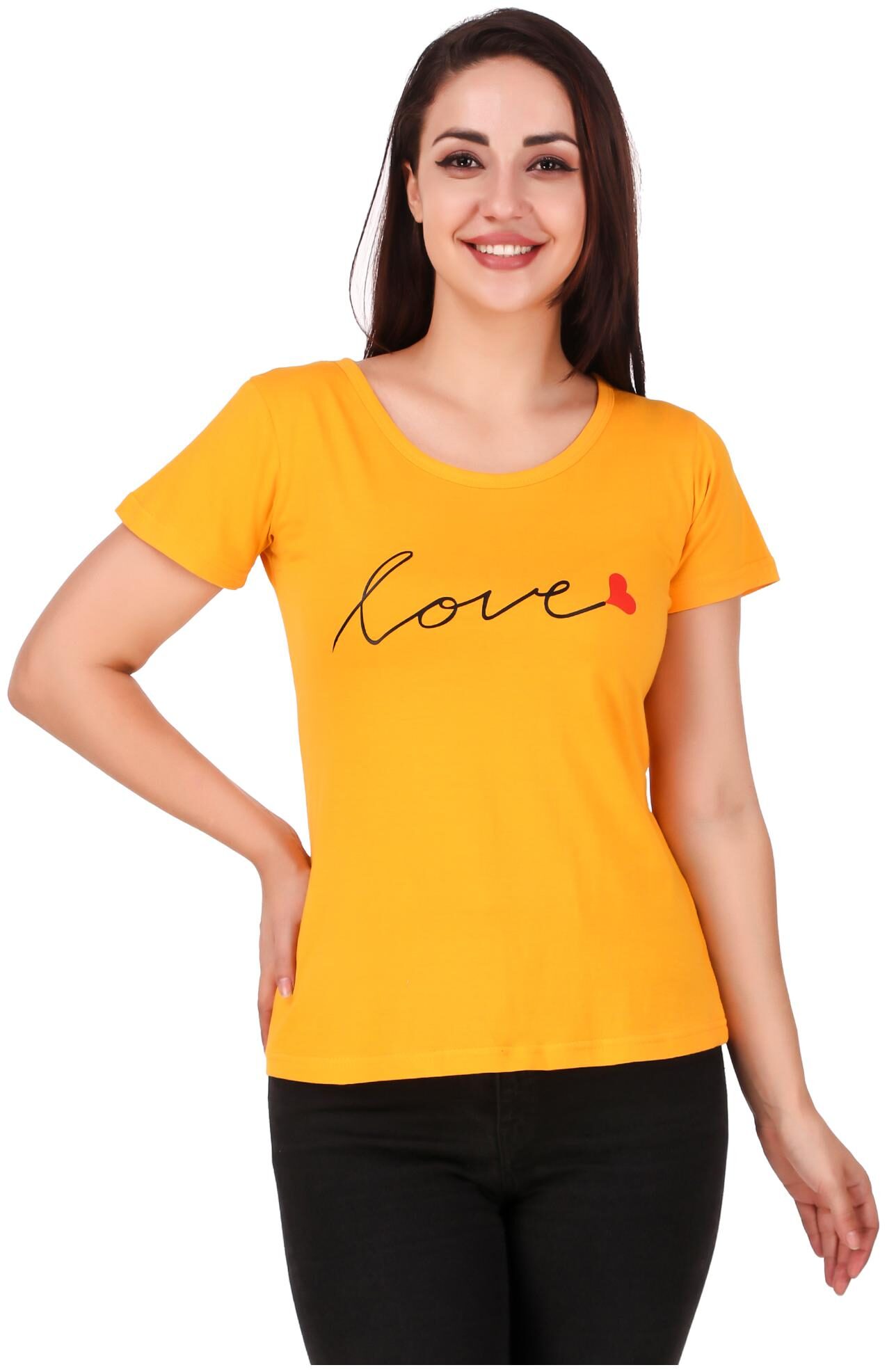

DEEPMAYRA COLLECTION Women Mustard Regular fit Round neck Blended T shirt