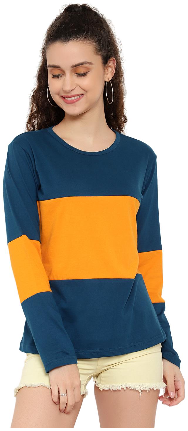 

DEEPMAYRA COLLECTION Women Blue Yellow Regular fit Round neck Cotton T shirt