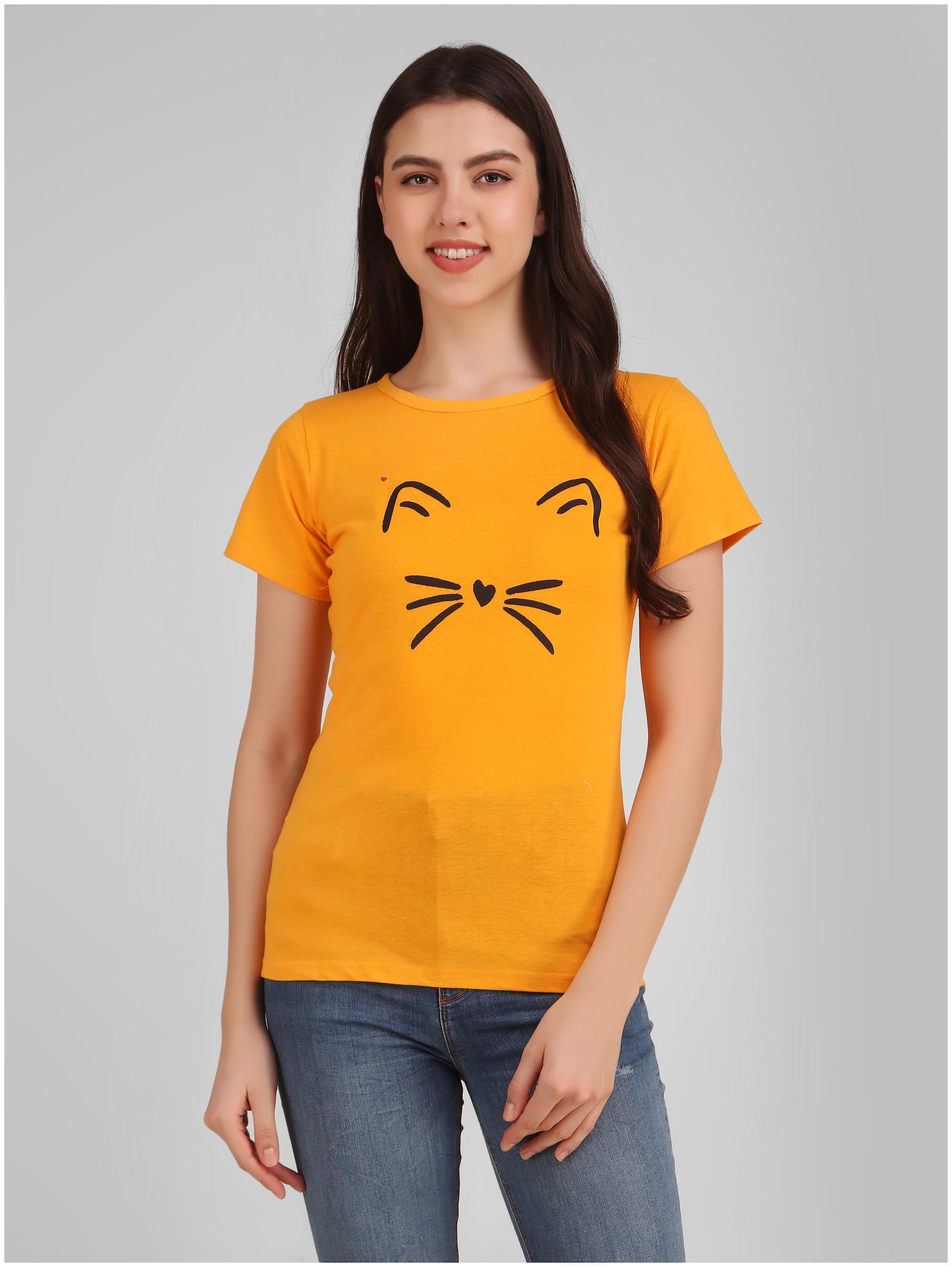 

DEEPMAYRA COLLECTION Women Mustard Regular fit Round neck Blended T shirt