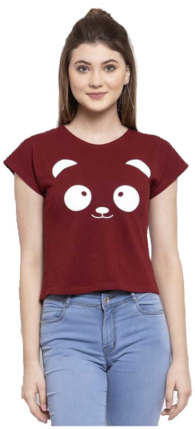 

DEEPMAYRA COLLECTION Women Maroon Regular fit Round neck Blended T shirt
