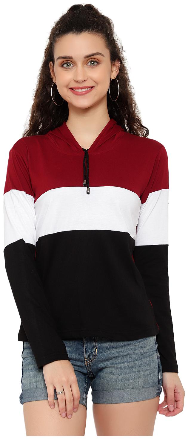 

DEEPMAYRA COLLECTION Women Multi Regular fit Hooded Cotton T shirt