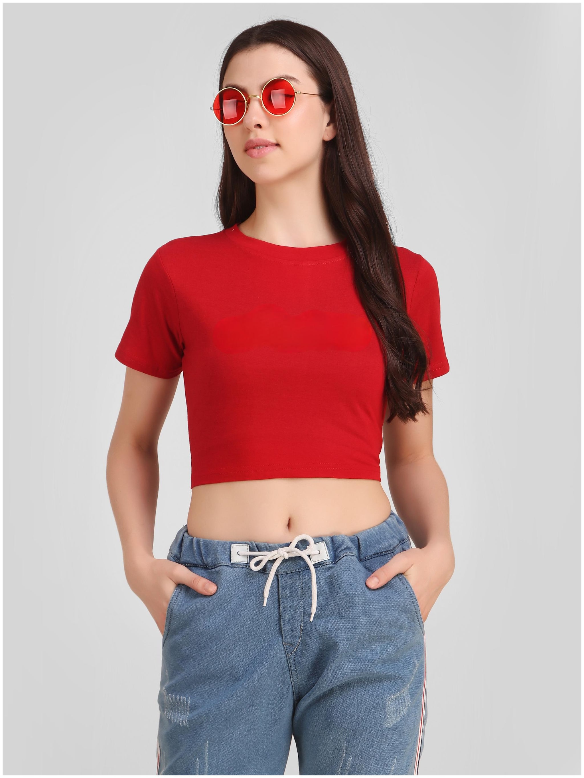 

DEEPMAYRA COLLECTION Women Red Regular fit Round neck Blended T shirt