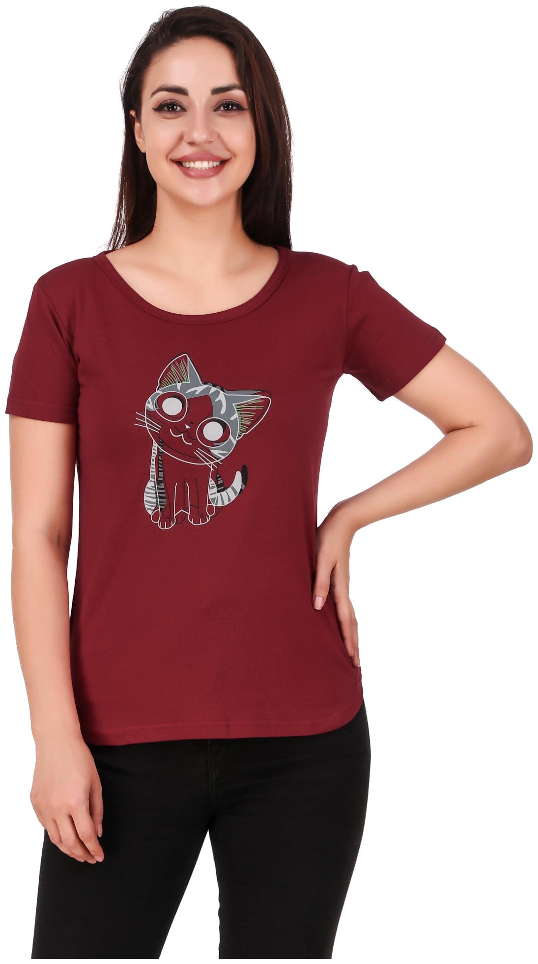

DEEPMAYRA COLLECTION Women Maroon Regular fit Round neck Blended T shirt
