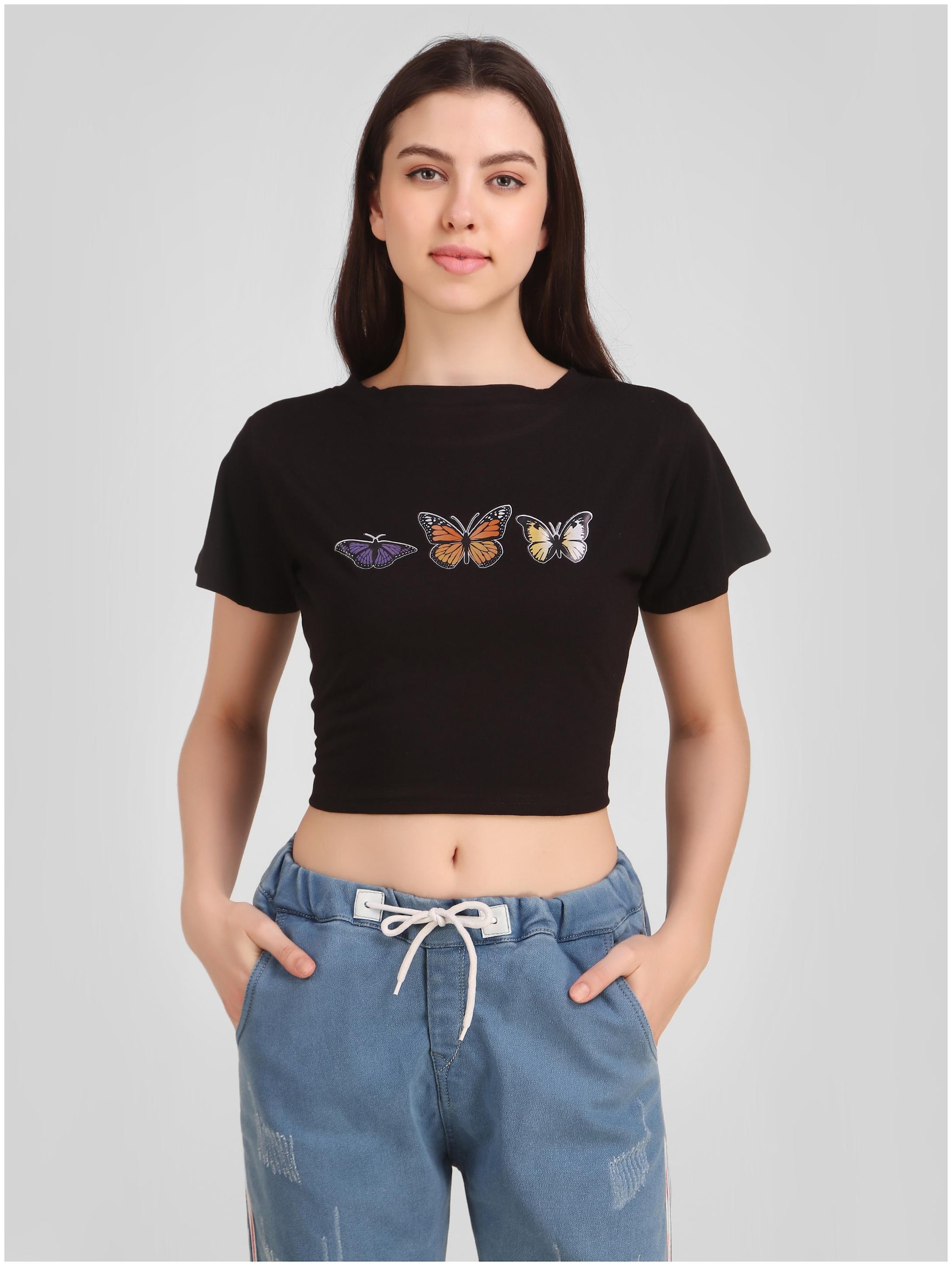 

DEEPMAYRA COLLECTION Women Black Regular fit Round neck Blended T shirt