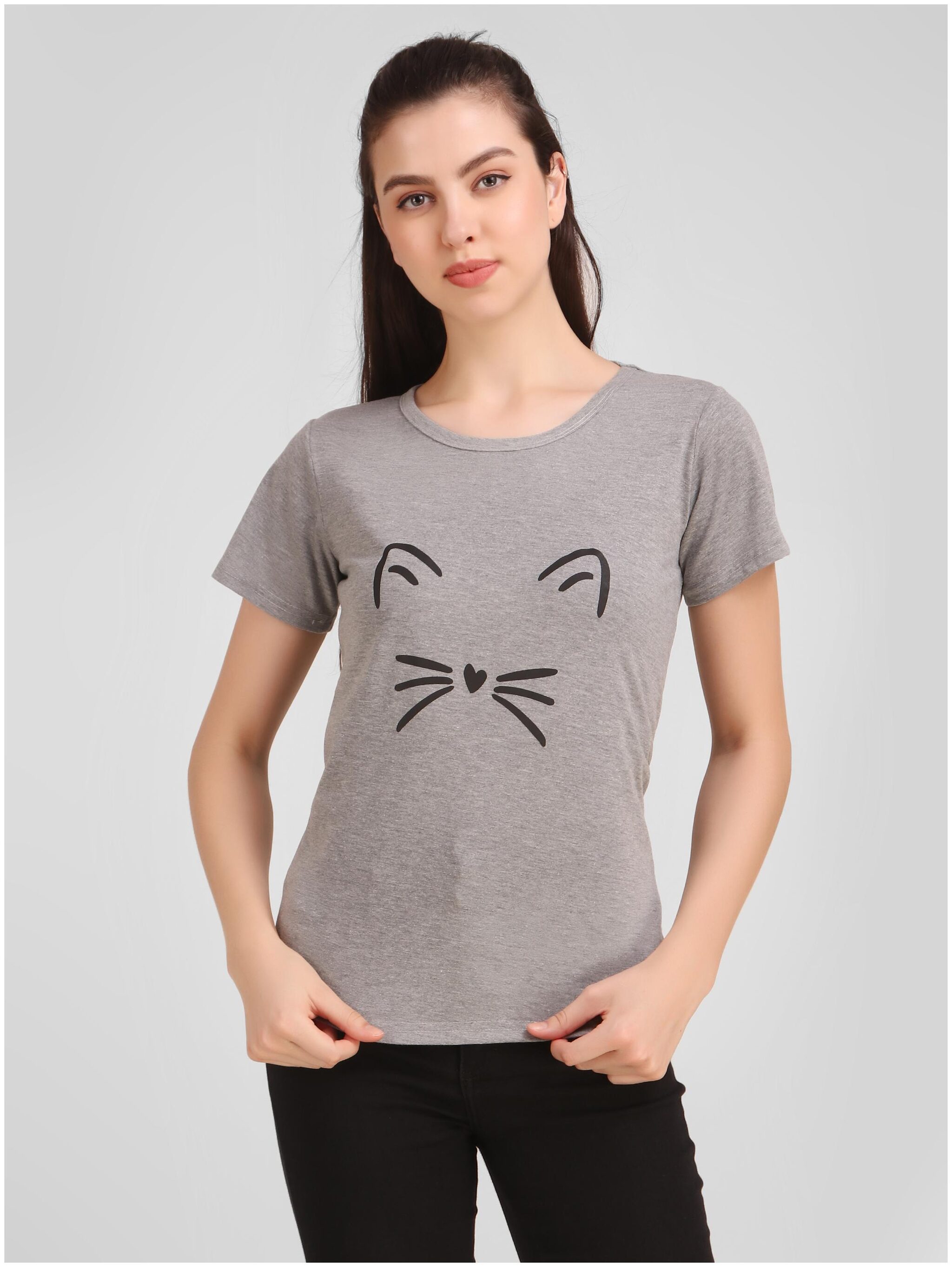 

DEEPMAYRA COLLECTION Women Grey Regular fit Round neck Blended T shirt