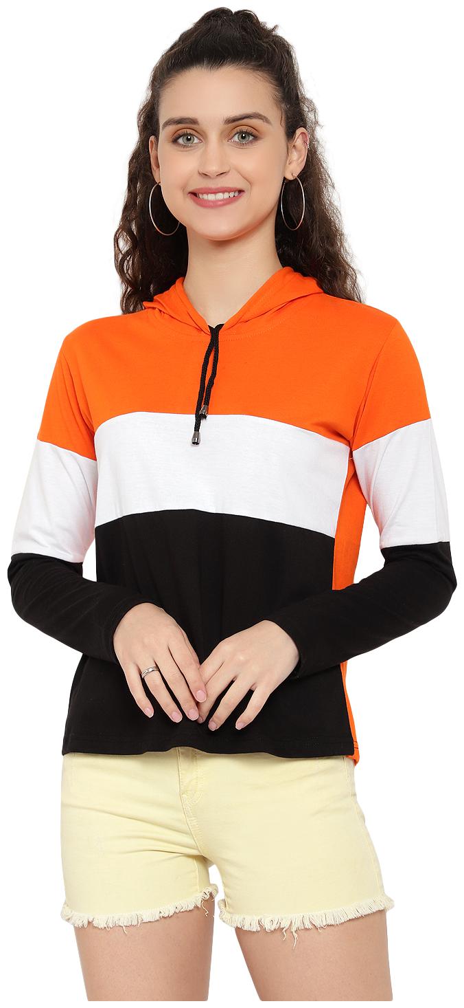 

DEEPMAYRA COLLECTION Women Multi Regular fit Hooded Cotton T shirt