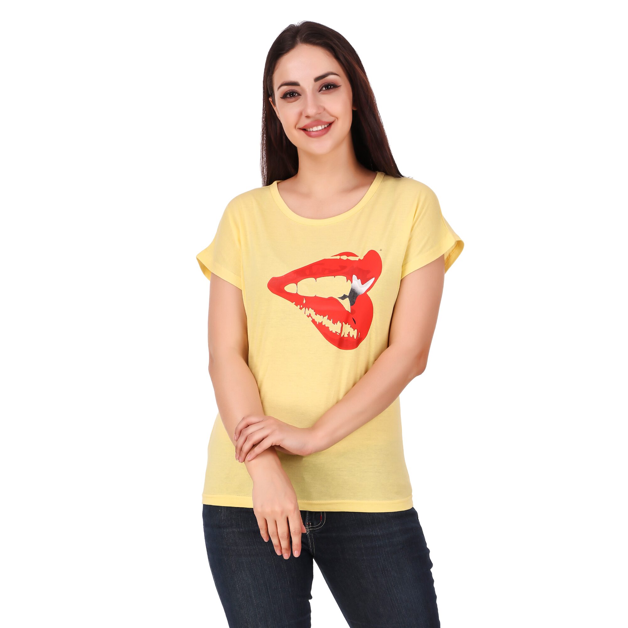 

DEEPMAYRA COLLECTION Women Yellow Regular fit Round neck Blended T shirt