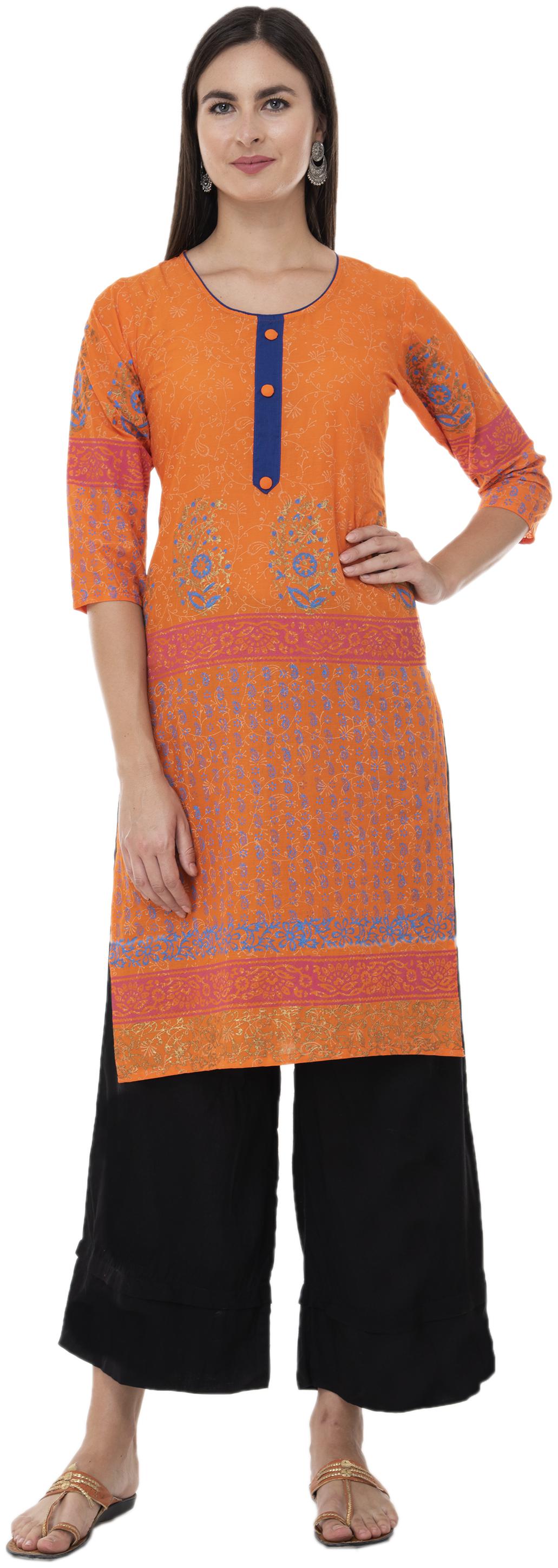 

Dege Women Orange Printed Straight Kurta