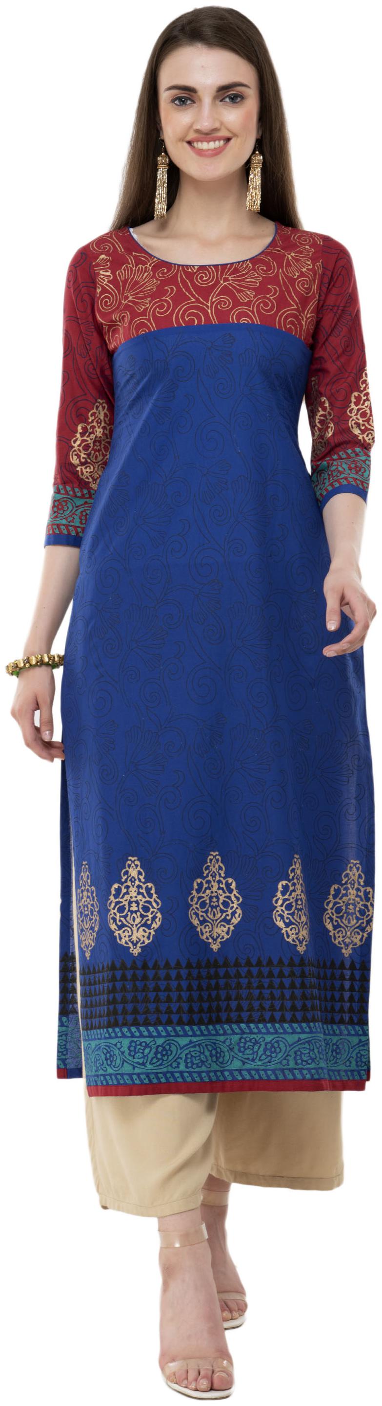 

Dege Women Blue Printed Straight Kurta