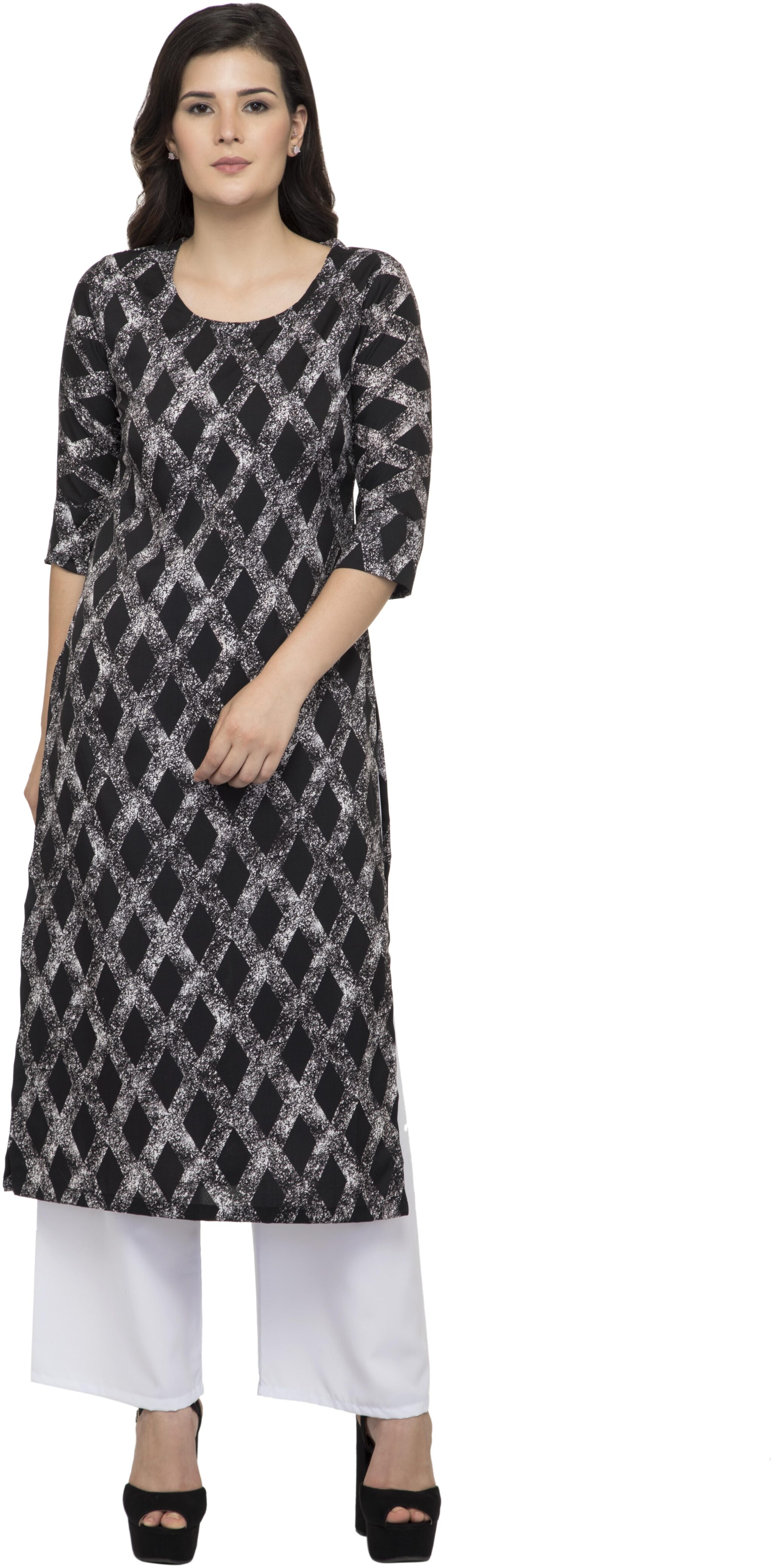 

Dege Women Black Printed Straight Kurta