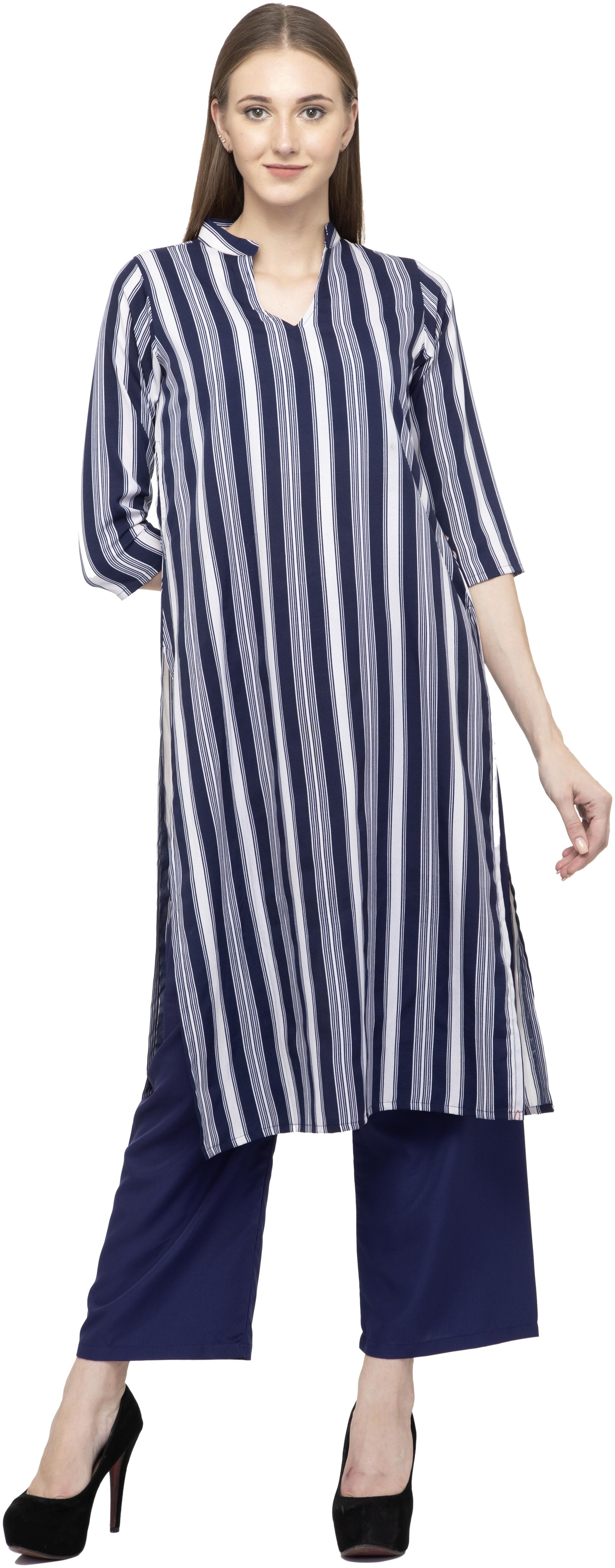 

Dege Women Blue Striped Straight Kurta
