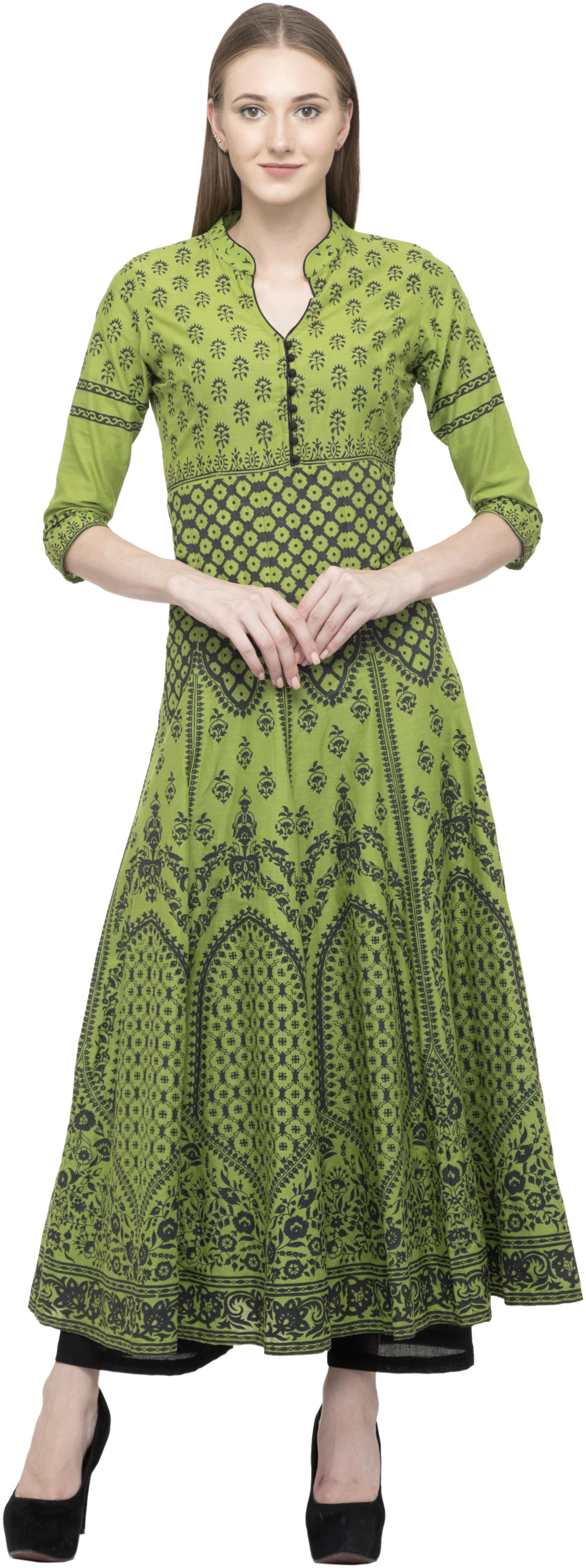 

Dege Women Green Printed Anarkali Kurta