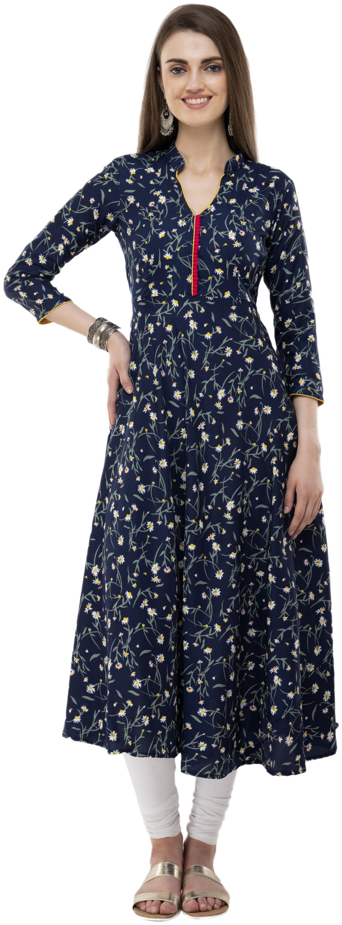 

Dege Women Blue Floral Anarkali Kurta