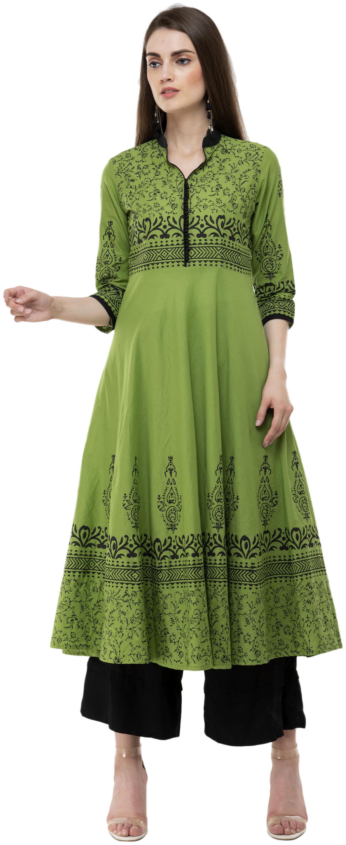 

Dege Women Green Printed Anarkali Kurta