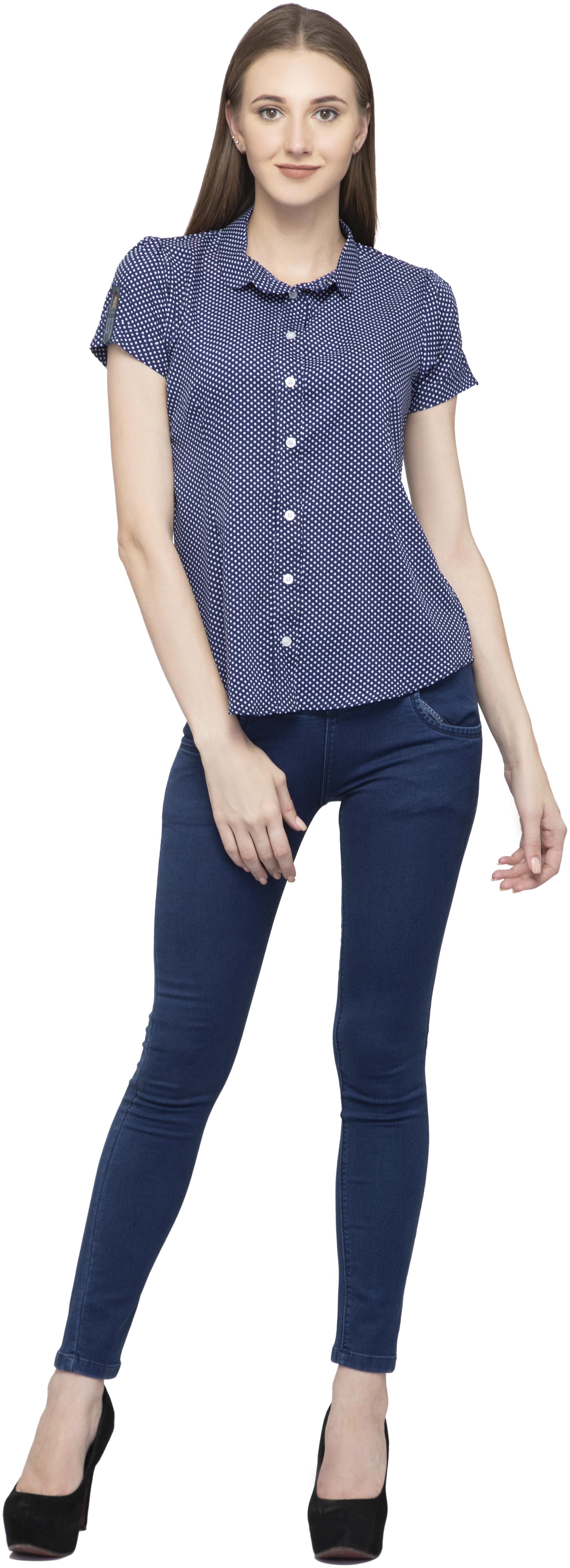 

Dege Women Blue Polka Dots Regular Fit Shirt