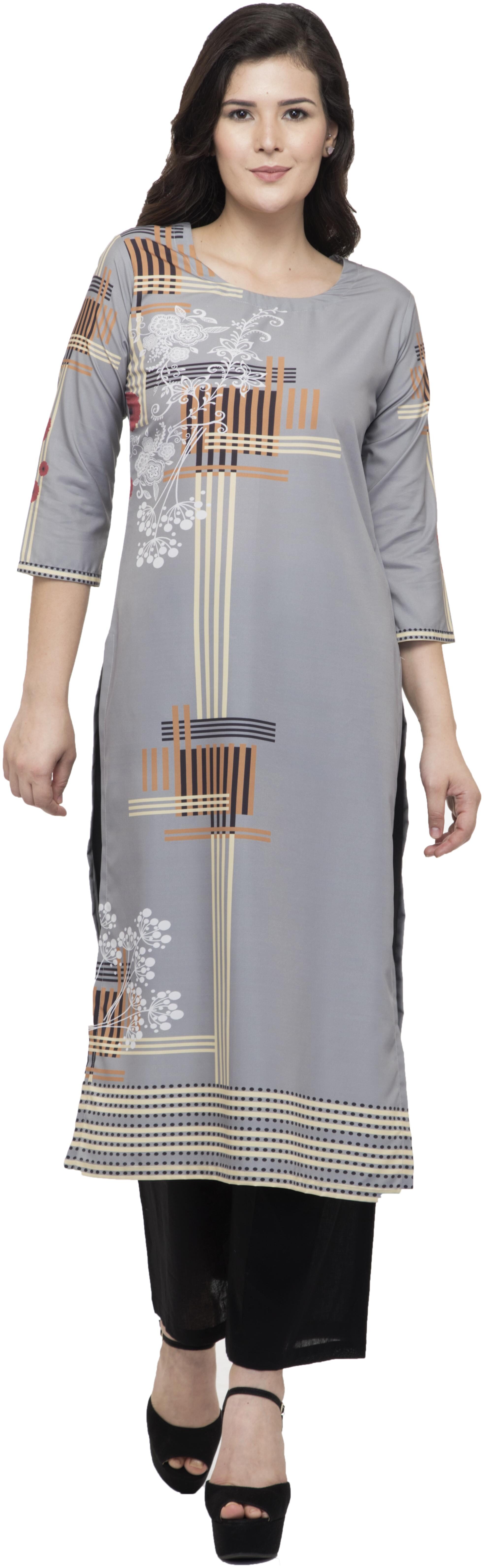 

Dege Women Grey Floral Straight Kurta