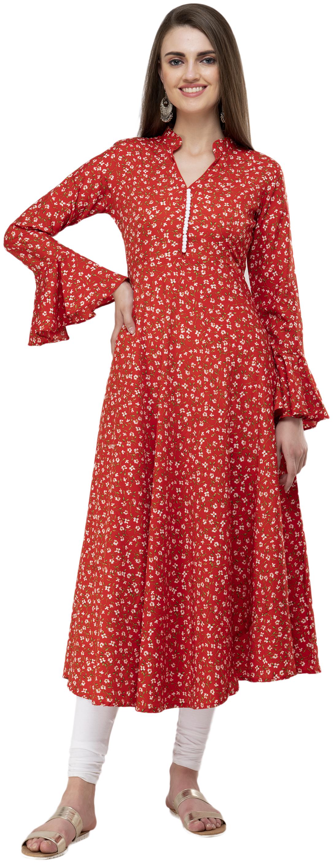 

Dege Women Red Floral Anarkali Kurta
