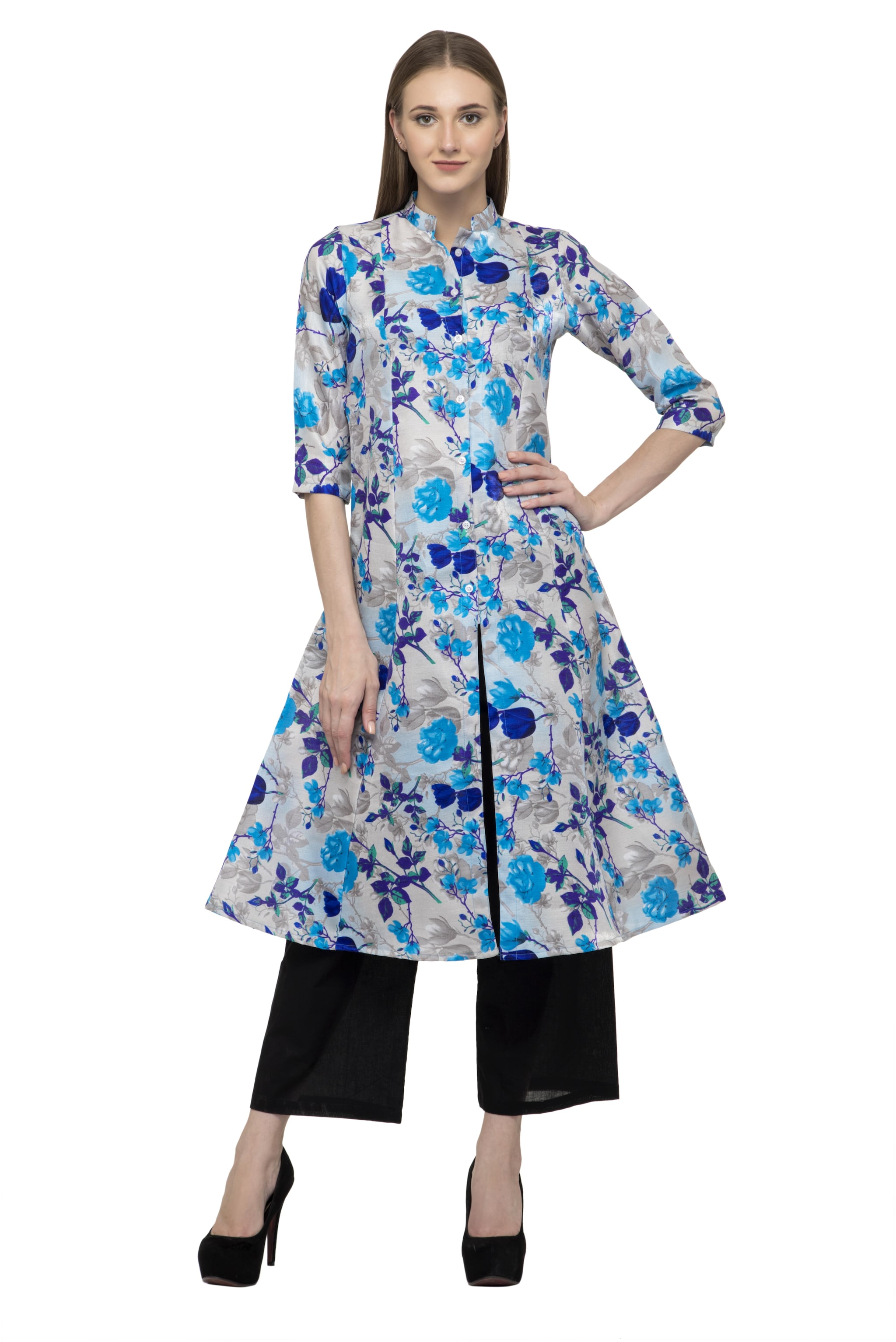 

Dege Women Silk A-Line Kurta -Grey