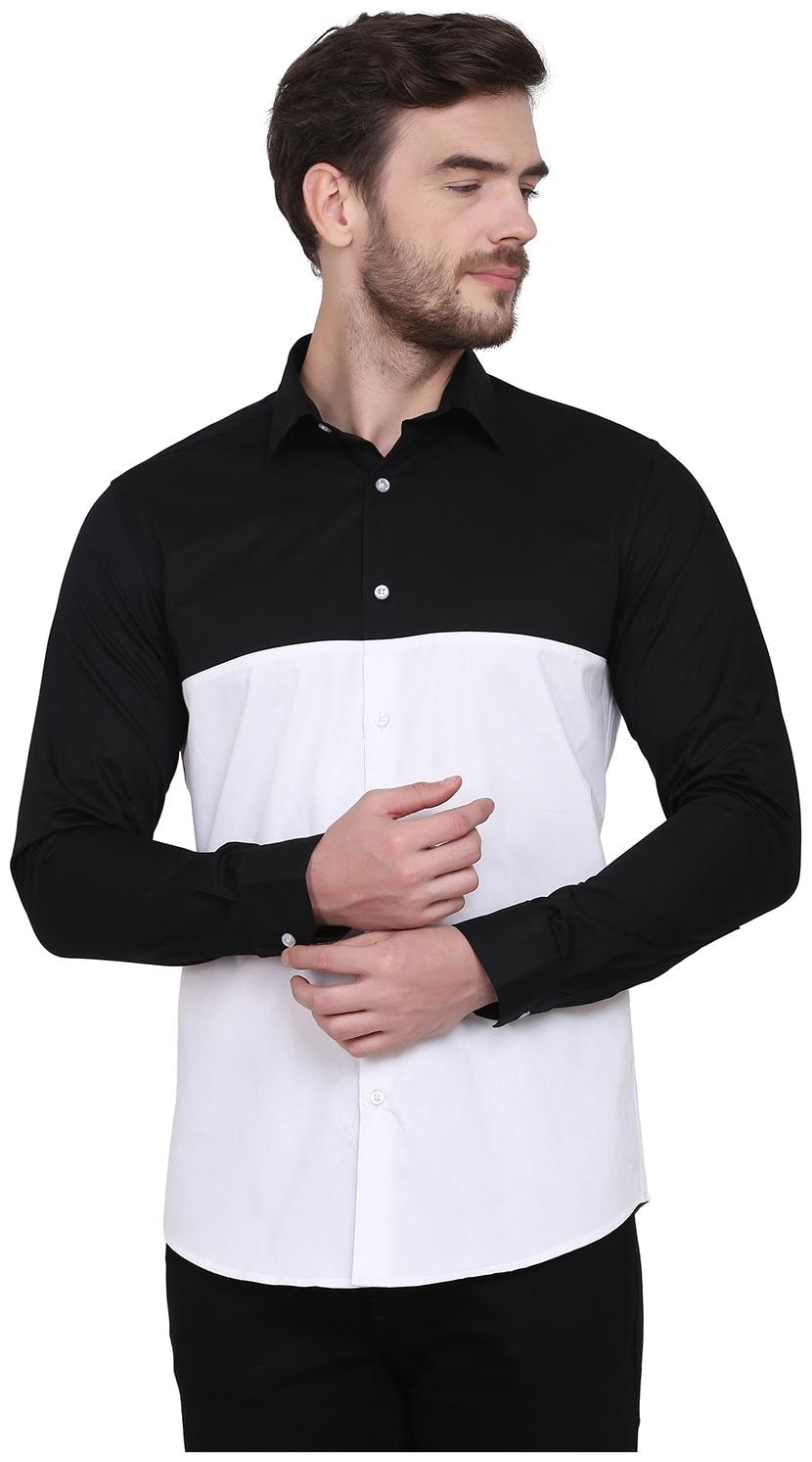 

Delan Men Black Colorblocked Slim Fit Casual Shirt