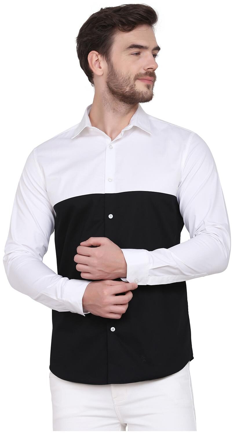 

Delan Men White Colorblocked Slim Fit Casual Shirt