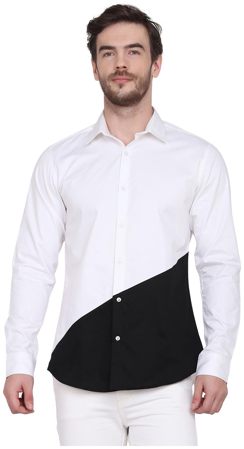 

Delan Men White Colorblocked Slim Fit Casual Shirt