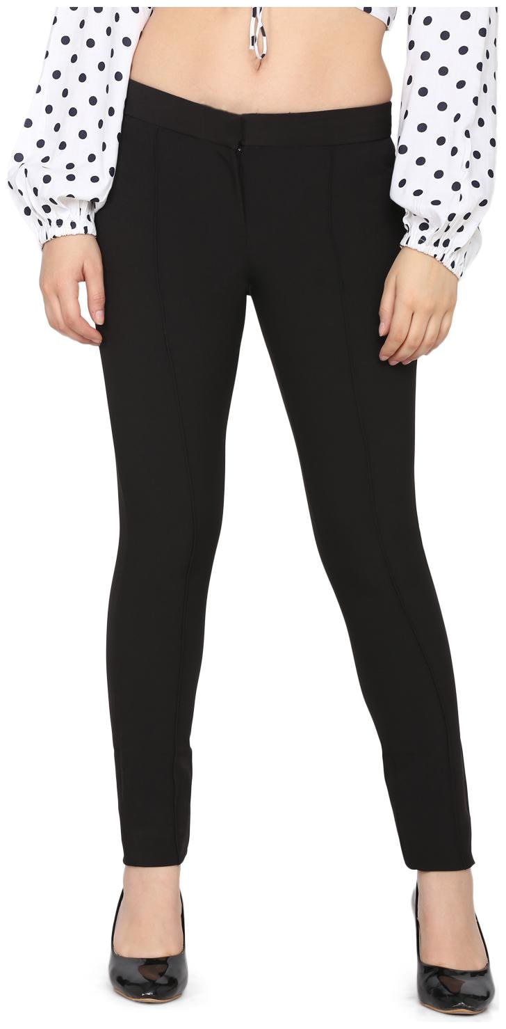 

Delan Women Cotton Solid Slim Fit Cigarette (Black)