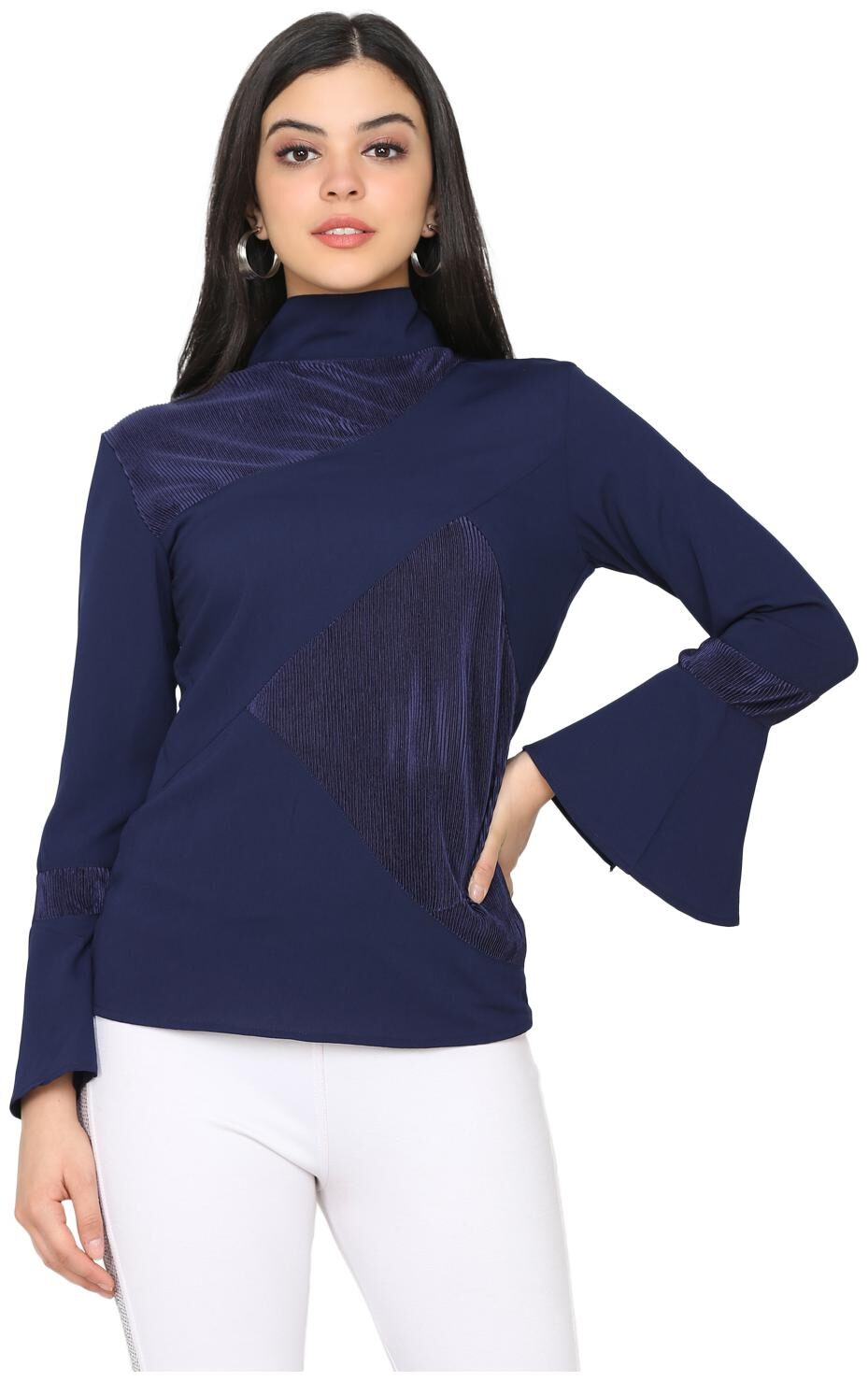 

Delan Women Crepe Solid Slim Fit Fusion Top (Navy Blue)