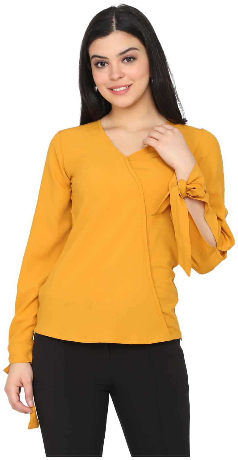 

Delan Women Crepe Solid Slim Fit Fusion Top (Mustard)