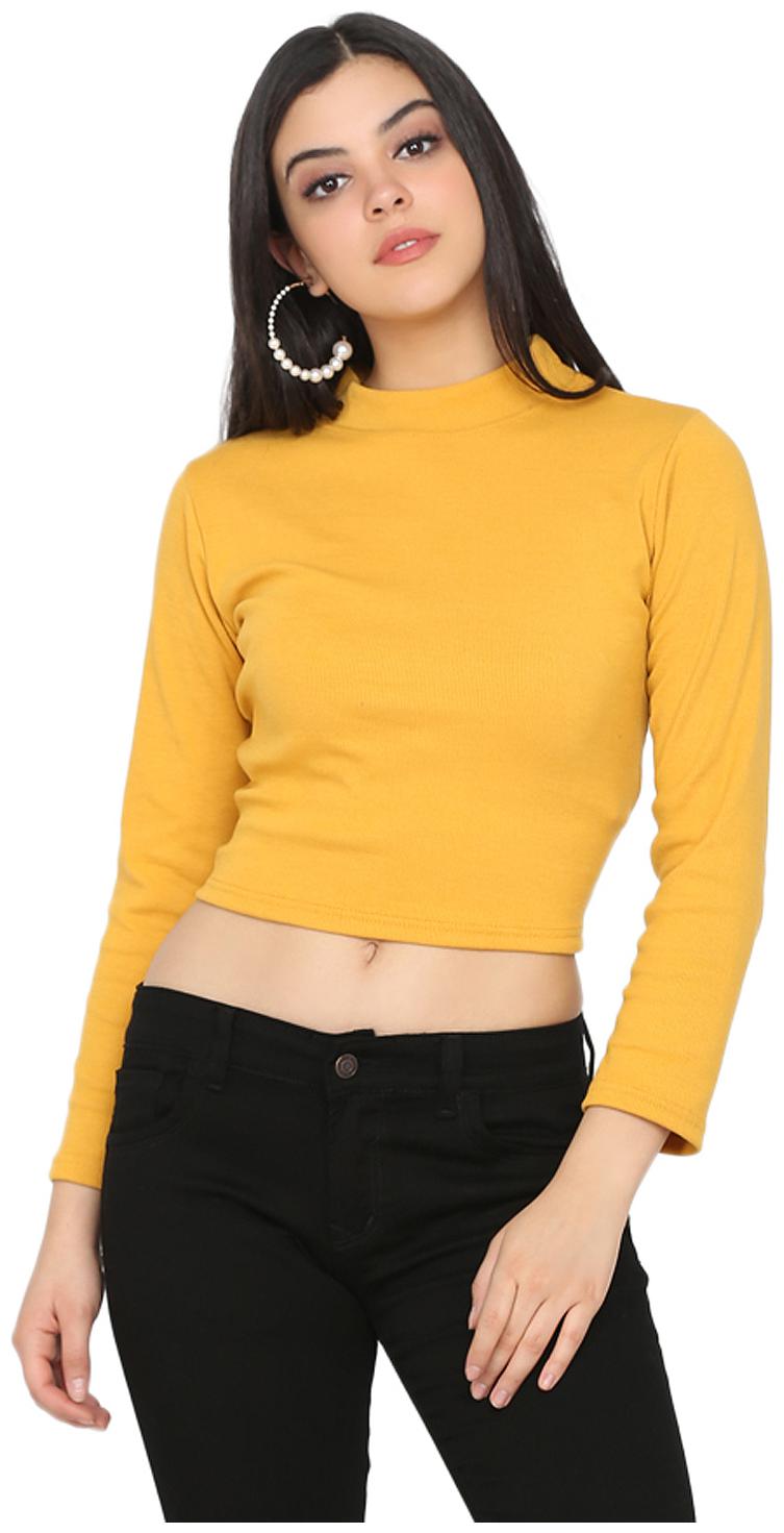

Delan Women Cotton Solid Mustard Regular Top