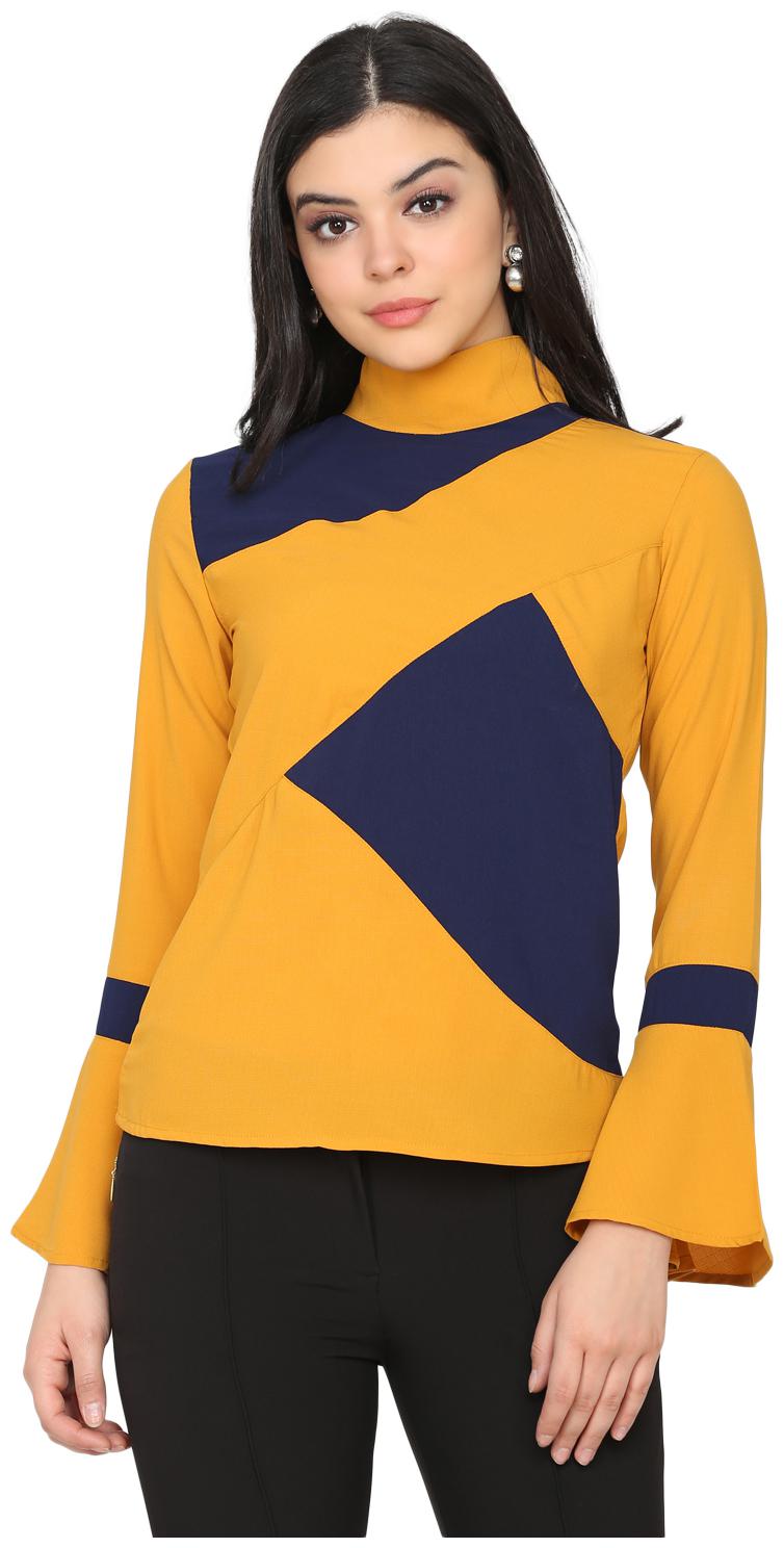 

Delan Women Crepe Solid Slim Fit Fusion Top (Mustard)