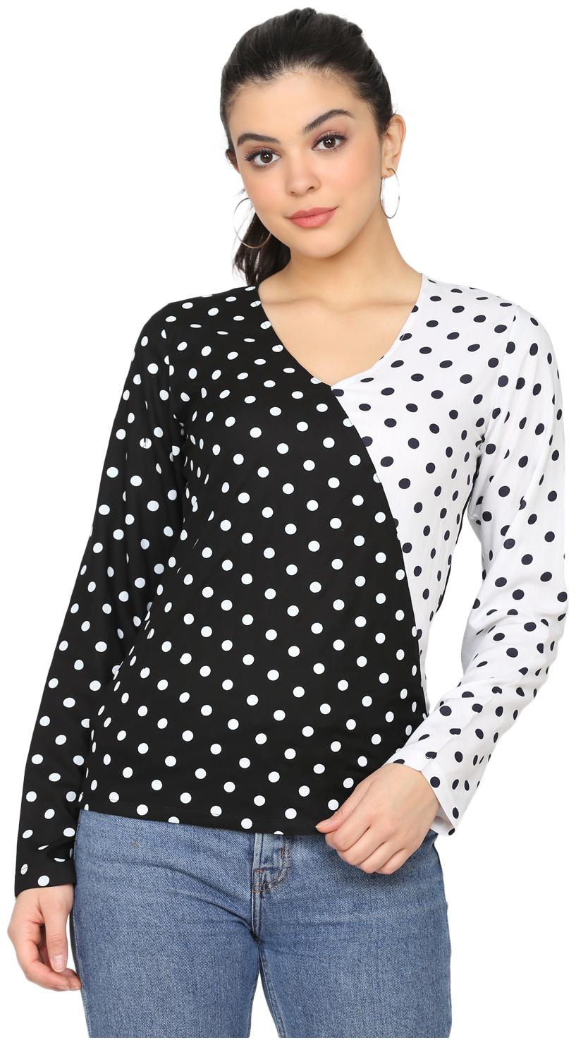 

Delan Women Polka dots Fusion top - Black White
